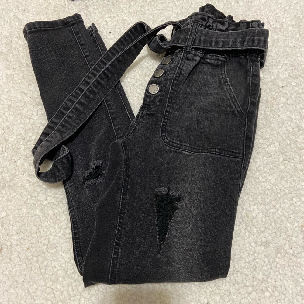 Paper bag waist distressed black jeans size small sm Forever21